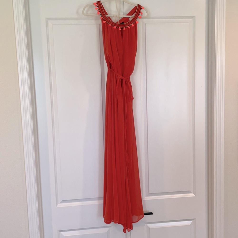 Orange Maxi Dress with Beading and Tassel details